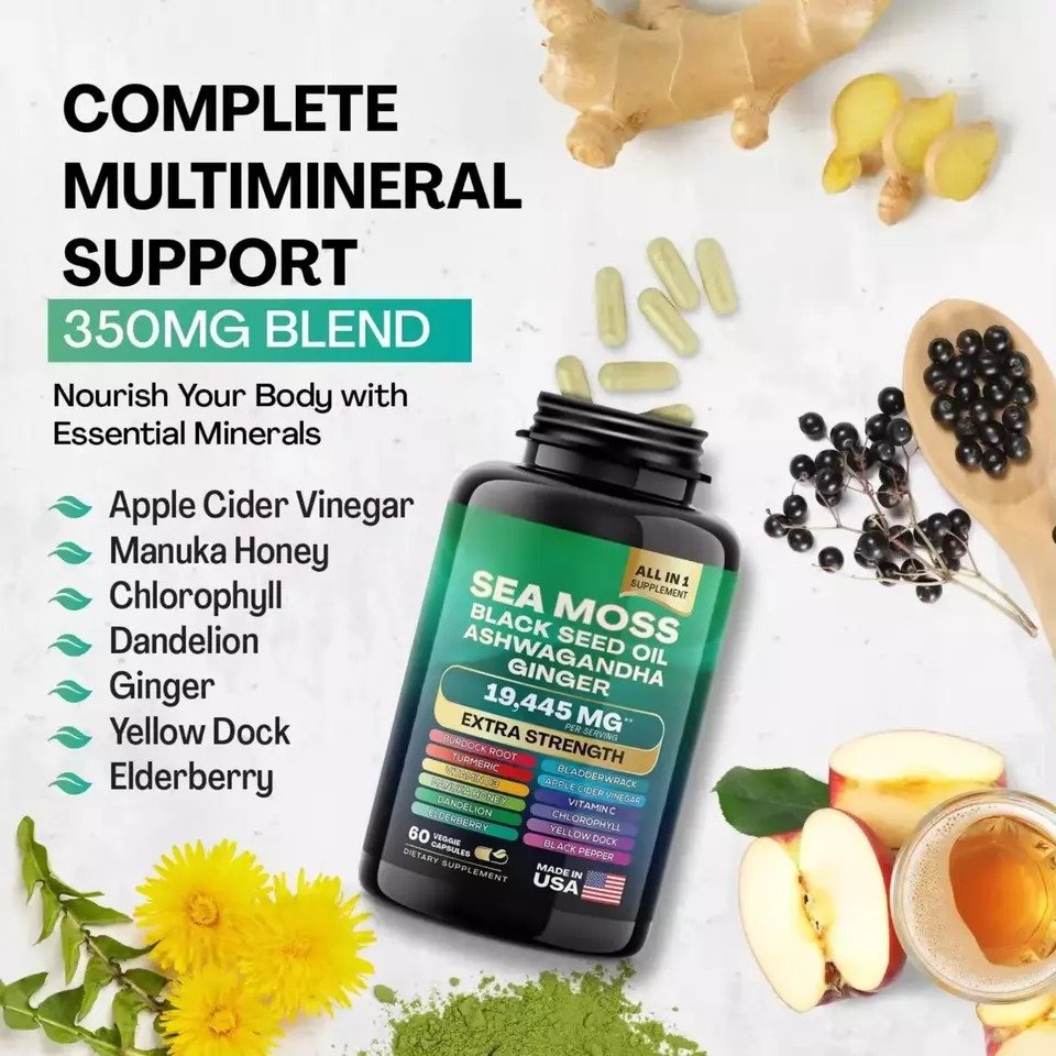 Sea Moss 7000Mg Black Seed Oil 4000Mg Ashwagandha 2000Mg Turmeric 2000Mg~